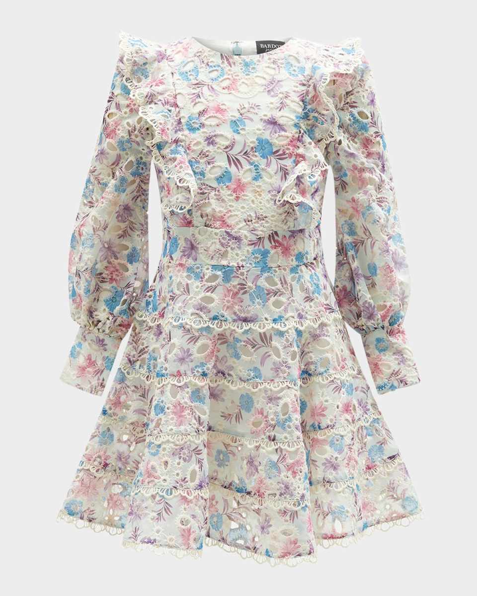 Girl's Miley Tiered Eyelet Ruffle Mini Dress, Size 7-14